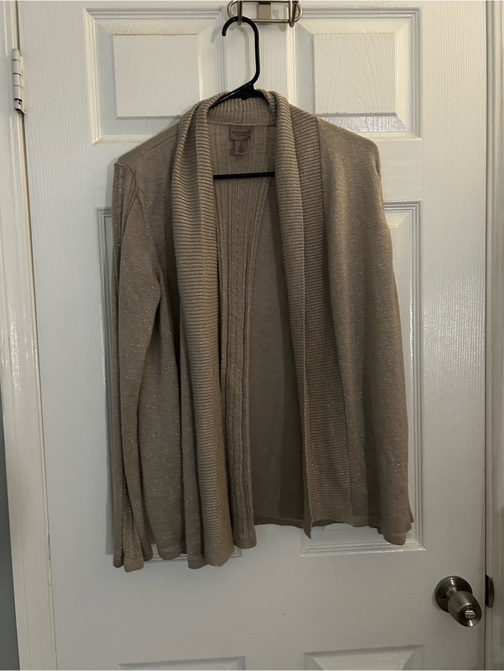 Open-Front Taupe Sparkle Women's Cardigan Sweater
